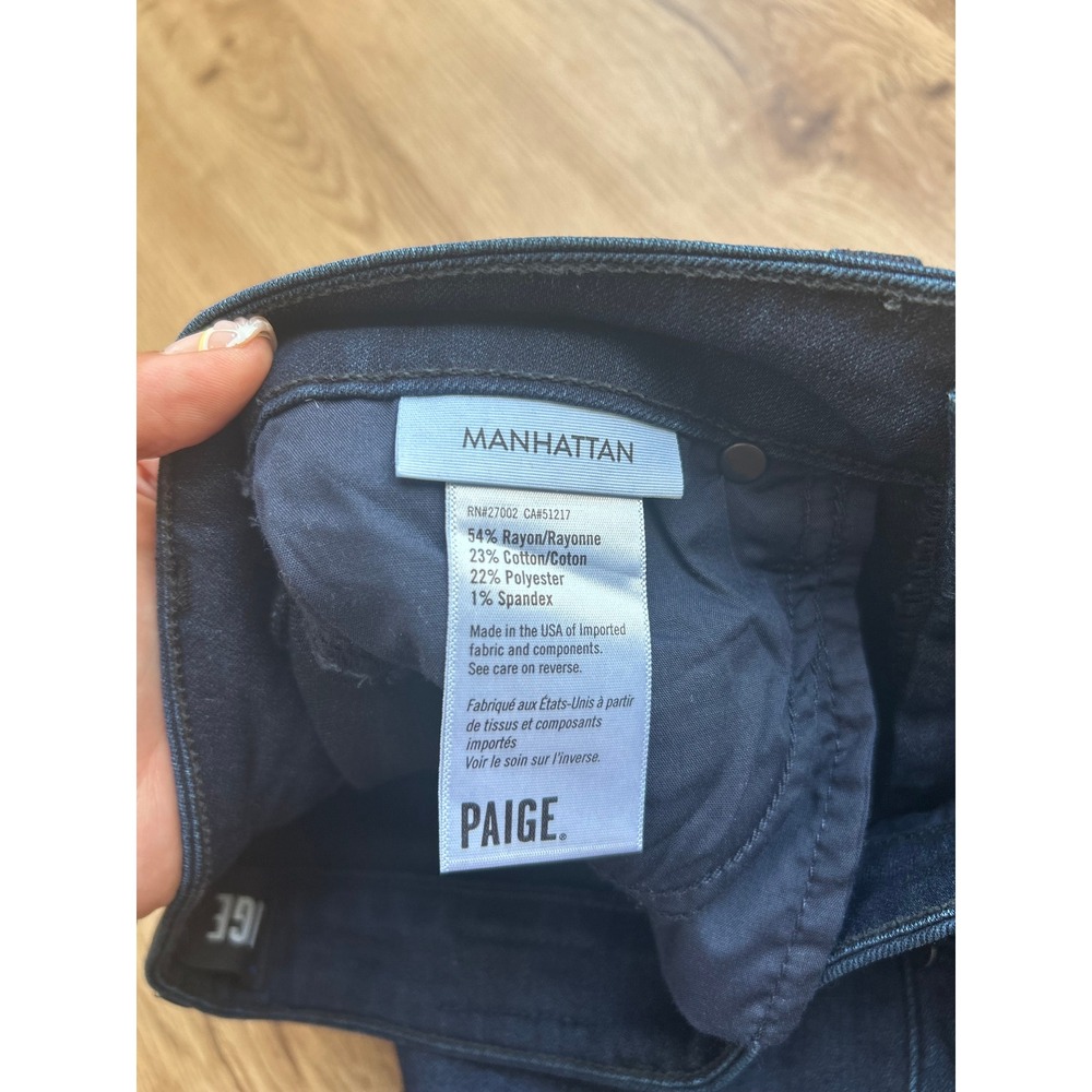 PAIGE Manhattan Slim Bootcut Jeans Dark Indigo Blue Stretch Denim Size 25 - Picture 5 of 9